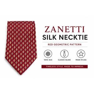 Zanetti Silk Geometric Necktie Red Made in USA Classic Business Tie
